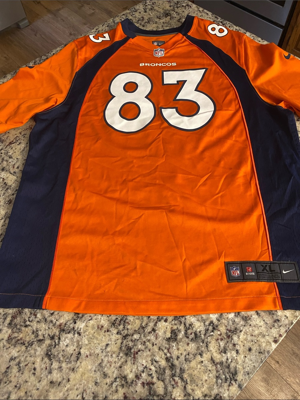 Nike Orange and Navy Denver Broncos #83 Men's Jersey (Welker)
